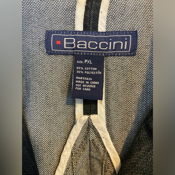 Baccini Dark Denim Jean Jacket Belted Gathered Back Pockets PXL - Picture 6 of 6